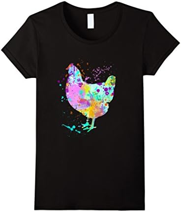Womens Chicken T-Shirt, Watercolor Splash Love Chickens Tee Shirt Small Black
