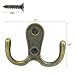 HOVEOX 20 Pcs Double Prong Robe Hook Wall Hook Hat and Jewelry Hooks Rustproof Double Towel/Coat Hanger Hardware Decorative Hook & 40 Pcs Screws & a Free Screwdriver, Bronze