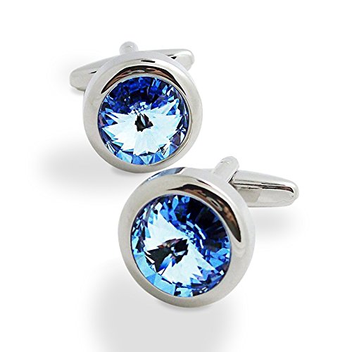 Badmen Crystal Cufflinks and Tie Clip Set Shining French Shirt Suit cufflinks and Tie Clip Set (Blue Cufflinks)