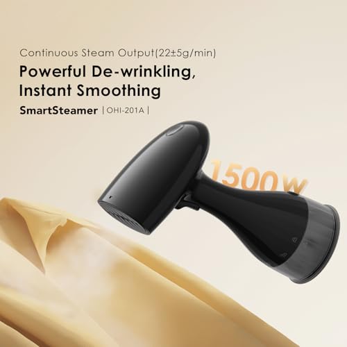 Oraimo 1500W Steamer Iron with Lint Brush, 220ML Detachable Water Tank, 35s Fast Heat Up, 22g/min Clothes Steamer,LED Steam Indicator, Metal Plate 2M Cord Diamond Texture Travel Steamer All Fabrics