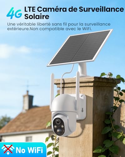 SEHMUA 4G LTE Outdoor Solar Camera with Sim Card, 2K HD IP Wireless Surveillance Camera with Solar Panel, Color Night Vision and PIR Detection, Waterproof IP66