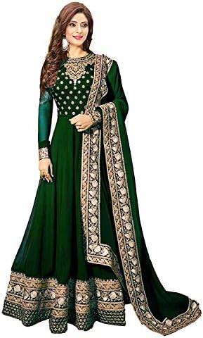 Wommaniya Impex Women's Green Faux Georgette Semi Stitched Anarkali Suit