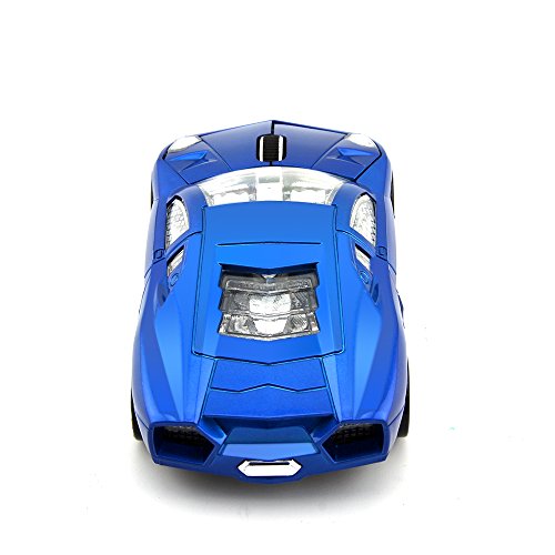 CHUYI Cool Sports Car Shaped Wireless Mouse 1600DPI Cordless Optical Mice with USB Receiver for Office School Home Travel, for PC Laptop Computer Gift (Blue-1 Pack)