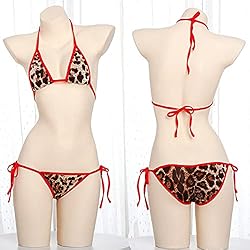 Women's Halter Triangle Bikini Sets Leopard Thong