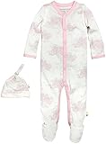 Burt's Bees Baby Baby Organic Toile Snap-Front Coverall and Hat Set, Cherry Blossom, 0-3 Months