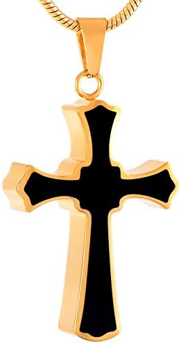 Alwayshere Cremation Jewelry Ashes Necklace Memorial Black Cross Pendant Urn locket - Gold