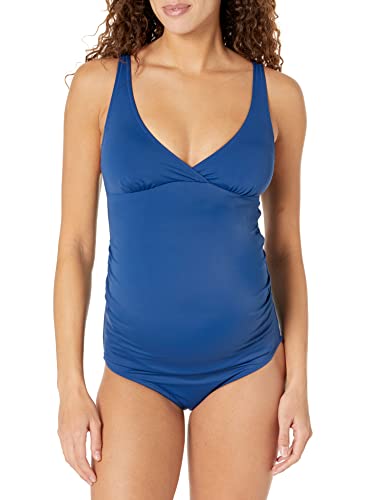 Amazon Essentials Women's Maternity V-Neck One-Piece Swimsuit, Deep Blue, X-Small at Amazon