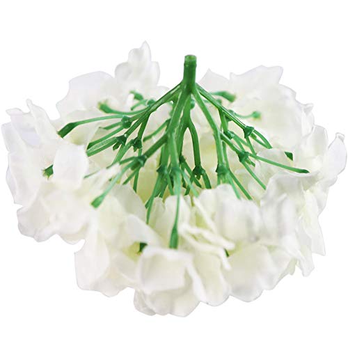 BigOtters Artificial Hydrangea, 10PCS White Hydrangea Silk Flower Heads with Long Stems for DIY Floral Decor Home Decoration Wedding Centerpieces Bouquets