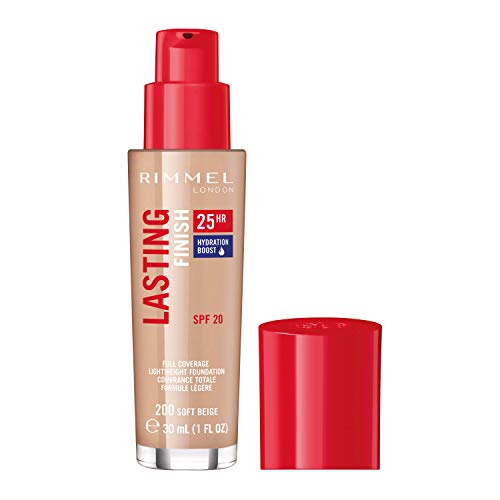 Rimmel London Lasting Finish 25 Hour, Fondotinta Coprente Liquido a Lunga Durata SPF 20, Soft Beige, 30 ml
