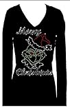 Merry Christmas Grinch V Neck Long Sleeve Rhinestone Tee Shirt