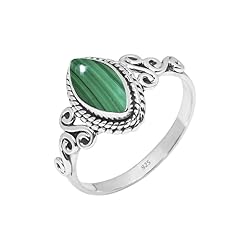 Malachite Stone Ring 925 Sterling Silver Statement