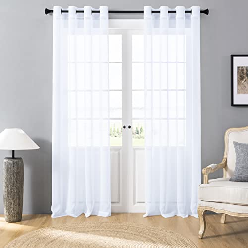 RMUTTLY SNOW WHITE ELEGANT FAUX LINEN TEXTURED SHEER...