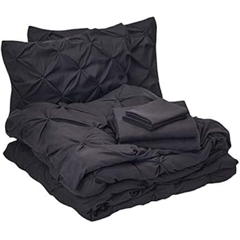 Elegant Comfort Luxury Best, Softest, Coziest 8-Piece Bed-in-a-Bag Comforter Set on Amazon Silky Soft Complete Set Includes Bed Sheet Set with Double Sided Storage Pockets, Full/Queen, Black