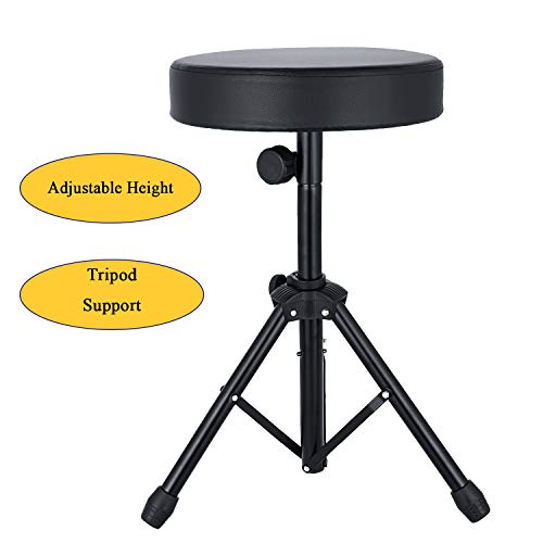 Drum Soft Padded Throne Seat Stool Stand Drummers Drumming Adjustable Chair (Black)