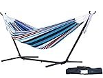 Vivere Double Hammock with Space Saving Steel Stand, Denim