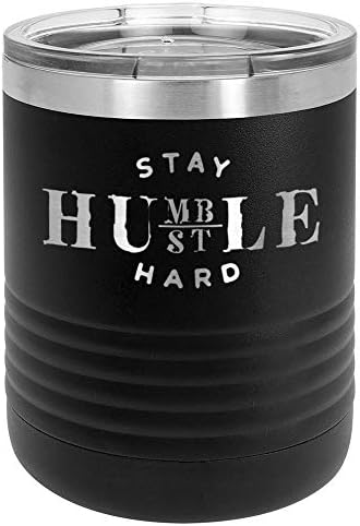 STAY HUMBLE HUSTLE HARD BLACK 10 oz Drink Tumbler with Lid | Yeti Lowball Style Stainless Steel Travel Mug | Engraved Coffee Cup With Funny Quotes | OnlyGifts.com