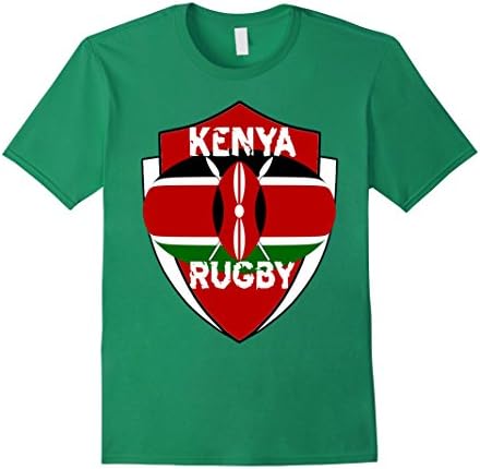 Men's Kenya Rugby Fan T-Shirt Distressed Text Red Shield Large Kelly Green