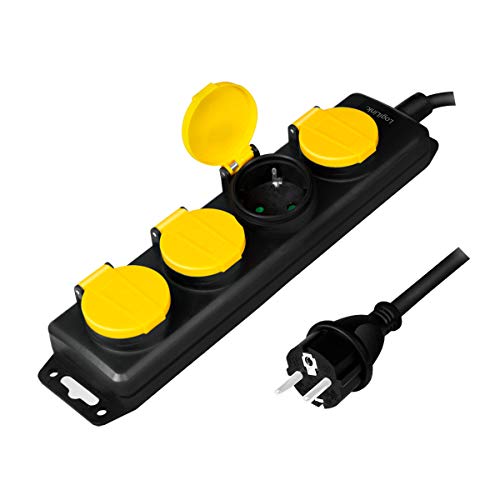 LogiLink LPS212 Feuchtraum-Steckdosenleiste, 4-Fach, Schwarz mit gelben Deckeln – Bild 4