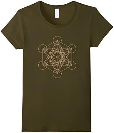 Womens Metatron's Cube Sacred Geometry T-Shirt Small Olive