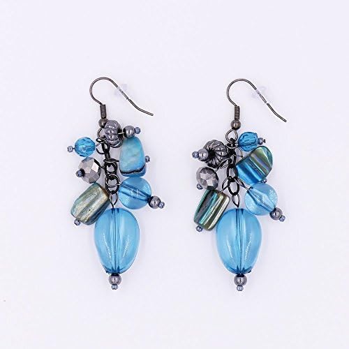 Aqua Bead Cluster Earrings Grey Chrome Sky Blue Baby Blue Ice Blue Powder Blue Bohemian Gunmetal Black Gunmetal