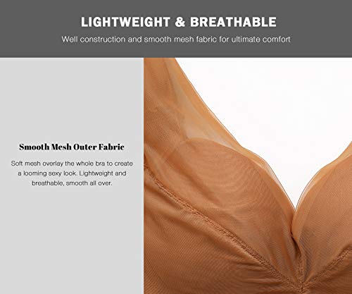 HANSCA Women's Push Up Wirefree Bra Lightly Padded Full Cup Cleavage Bra Plus Size Comfort (Pecan, 36B) - Thumbnail 5