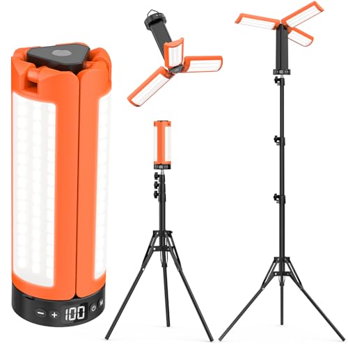 Rechargeable Camping Lamp with Tripod 12000mAh 3 Colors of Light 6000LM Dimmable LED IP65 Suitable for Workshops, Camping, Construction Sites and Emergency Situations
