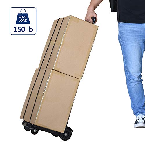 WOHOME Portable Folding Hand Truck, Hand Cart 150 lb Capacity with 4 Wheels for Luggage, Travel, Moving, Shopping, Office Use