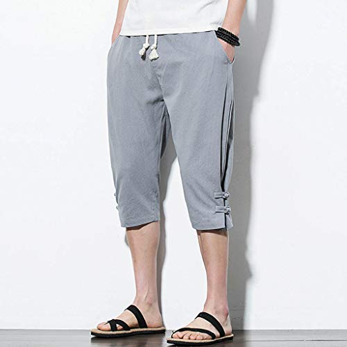 Allywit Mens Casual Summer Cotton Linen Elastic Waistband Beach Harem Baggy Lounge Pants Big and Tall Gray
