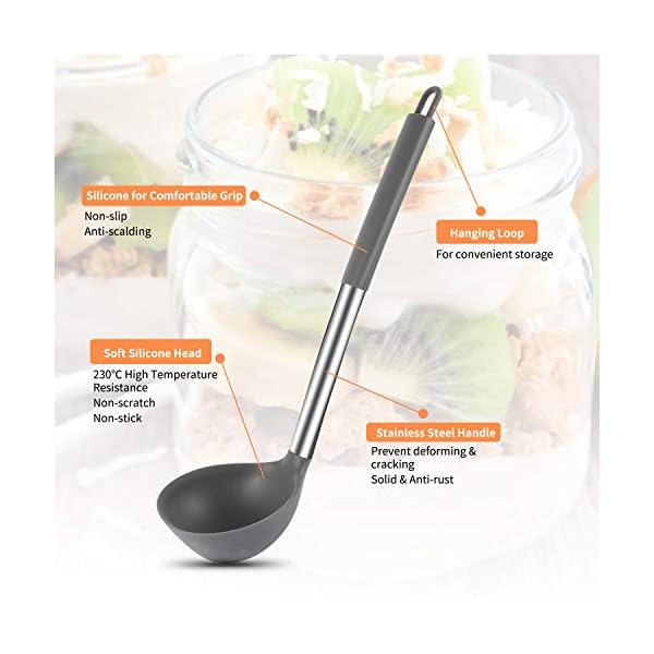 Uarter Kitchen Utensil Set 24pcs Silicone Cooking Utensils for Cooking and Baking, Heat Resistant and Nonstick Spoon, Turners, Tongs, Whisk, Potato Masher, 10pcs Hooks Kitchen Tool Gadgets (Gray)