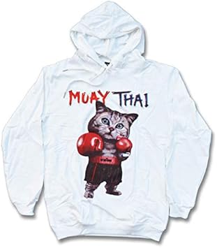 Amazon Co Jp キャット ムエタイ パーカー 長袖 白 S M L Xlサイズ 猫 キックボクシング ホワイト トレーナー メンズ スウェット Hoodie スポーツ アウトドア