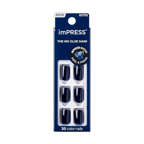 KISS imPRESS No Glue Mani Press On Nails, Color, 'Never Too Navy', Blue, Short Size, Squoval Shape, Includes 30 Nails, Prep Pad, Instructions Sheet, 1 Manicure Stick, 1 Mini File - Image 10