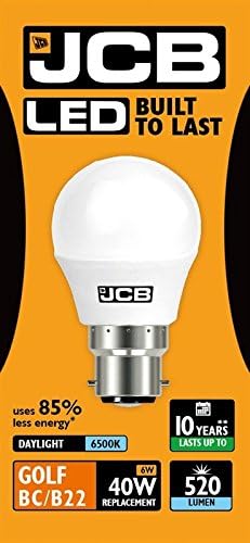 JCB LED Daylight BC B22 Bayonet Cap Golf Ball Mini Globe Lamp 6500K Light Bulb 40W Equivalent, White / Daylight
