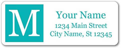 Personalized Return Address Labels - Turquoise Monogram Design - 120 Custom Self-Adhesive Stickers