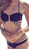 Womens Sexy black Strappy Bikinis Push Up Padded Swimwear Bikini Set Beachwear