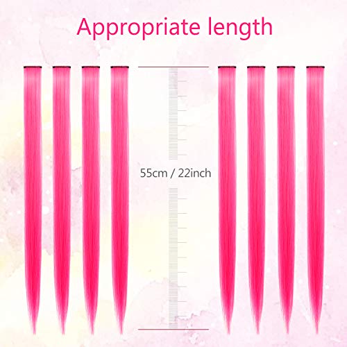 TOFAFA 22 inch Colored Hair Extensions straight Hairpiece,Multi-colors Party Highlights Clip in Synthetic Hair Extensions (10pcs Pink)