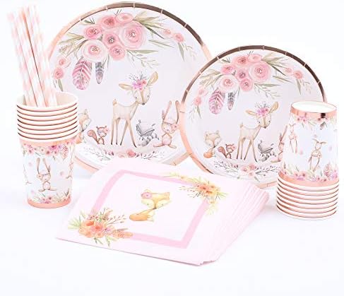 pink woodland baby shower decorations