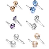 HBY Womens's 925 Silver Bling Fireball, Cultured Pearl, Round Earring sets (6 Pairs)