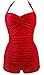 ebuddy Vintage Swimsuit for Women 1950s Elegant Inspired Boy-Leg One Piece Ruched Monokinis Swimsuit Womens Romper Tummy Control Bathing Suits for Women,Red-S