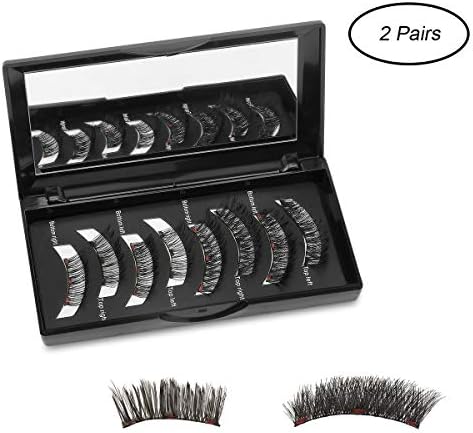 Magnetic Fake Eyelashes Glue-Free Natural-Looking and Reusable Full Eye 3D Magnetic False Lashes with Tweezers.(2 pairs，1xlong 1xshort)