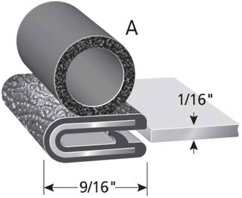 Trim Lok PVC Trim Seal 1/16" Edge, EPDM Sponge Rubber Bulb On Top, 7/16" Bulb, 9/16" Leg, 250' OAL
