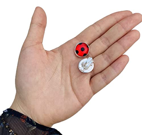 Earrings Black Spot Red Silver Bug Earrings