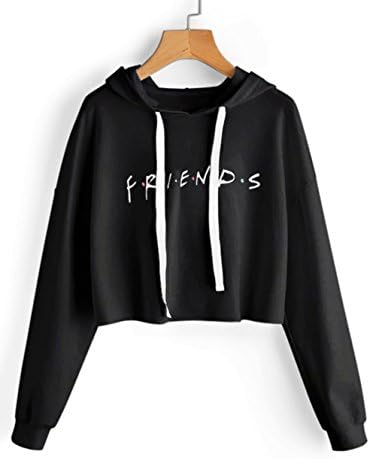 Joeoy Women's Casual Loose Crop Top Friends Letter Print Hoodie Pullover Long Sleeve Sweatshirt