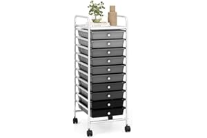 OFFICEJOY Storage Cart, Rolling Utility Cart with 10 Drawers, Portable Handles & Lockable Wheels, Mobile Paper Toys Storage Organizer Large Capacity for Home Office School Teacher (Gradient Black)