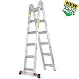 TOPRUNG 12ft. 2IN1 Aluminum Extension Ladder, Multi-Purpose Step Ladder with Bulit-in Wheels, 300lbs Duty Rating