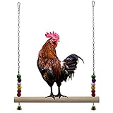 Lanermoon Chicken Swing with Natural Wooden, Colorful Chicken Toys Hanging Bells, for Hens Bird Parrot Trainning