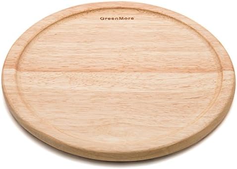 GreenMore Natural Rubber Wood Round Cutting Board with Juice Drip Groove, Best Kitchen Chopping Board for Meat, Cheese and Vegetables, Serving Tray (14 INCHES)