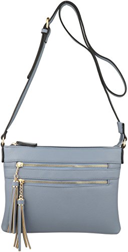 B BRENTANO Vegan Multi-Zipper Crossbody Handbag Purse with Tassel Accents (Blue) - Thumbnail 2