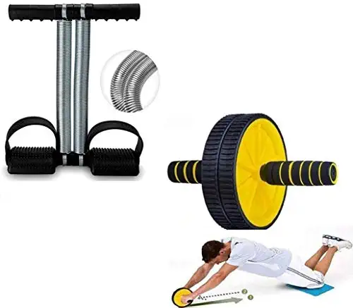 RIONEL Double Spring Tummy Trimmer and Double Wheel AB Roller Combo for Abs Core Abdominal Workout Back Exercise Strength Training Home Gym Equipment Fitness Body Toner for Men and Women