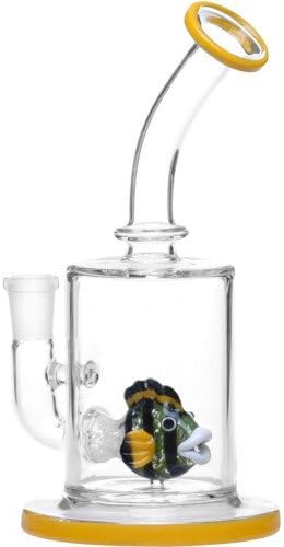 SCIENTIFIC TUBE 13-1352 - WP BENT NECK CLOWN FISH ART PERC 8" GREEN YELLOW FEMALE 14MM