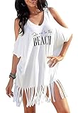 Rainlover Womens Letters Print Baggy Swimwear Bikini Cover-ups Beach Dress (B-White)